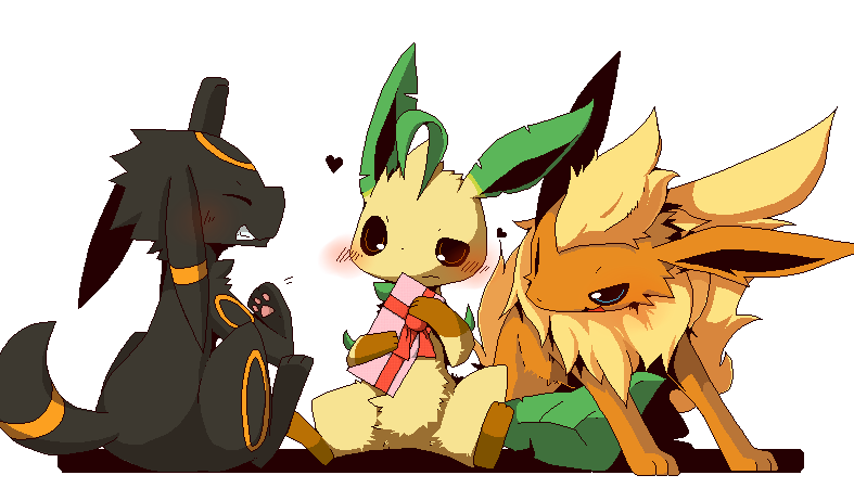 umbreon, leafeon, and flareon (pokemon) drawn by shin_(aru0921)