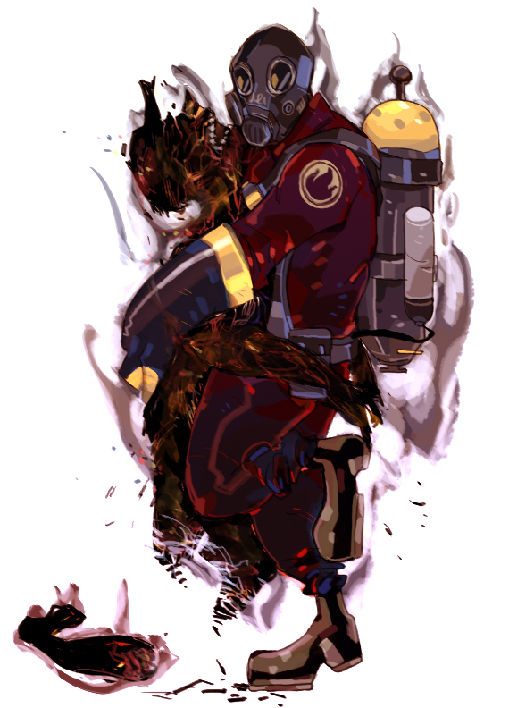 pyro, red pyro, and scout (team fortress 2) drawn by 22_(tak_ja)