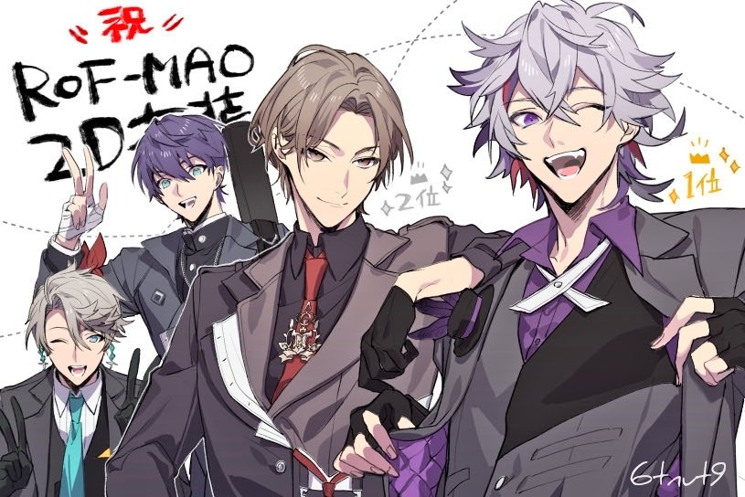 kenmochi touya, fuwa minato, kagami hayato, and kaida haru (nijisanji) drawn by 6tnut9