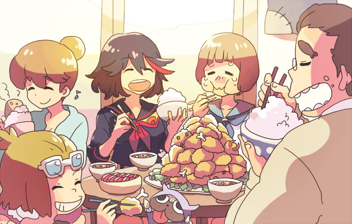 matoi ryuuko, senketsu, mankanshoku mako, guts, mankanshoku sukuyo, and 2 more (kill la kill) drawn by tamago_(bolo)