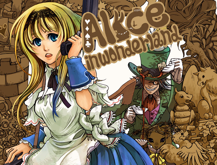 alice, mad hatter, and march hare (alice's adventures in wonderland) drawn by fujiwara_(fujiwara43)