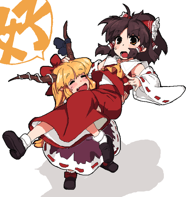 hakurei reimu and ibuki suika (touhou) drawn by rkrk