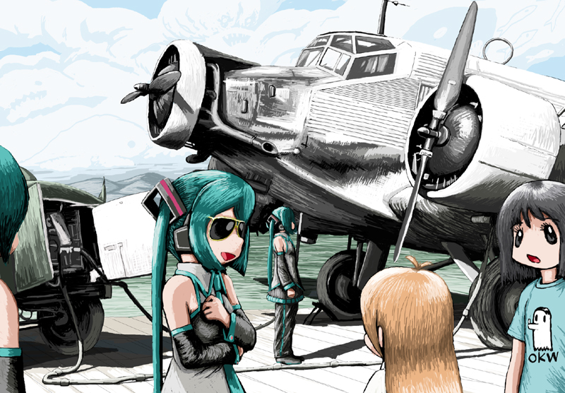 hatsune miku, shinonome nano, professor shinonome, and adolf hitler (vocaloid and 2 more) drawn by rxjx