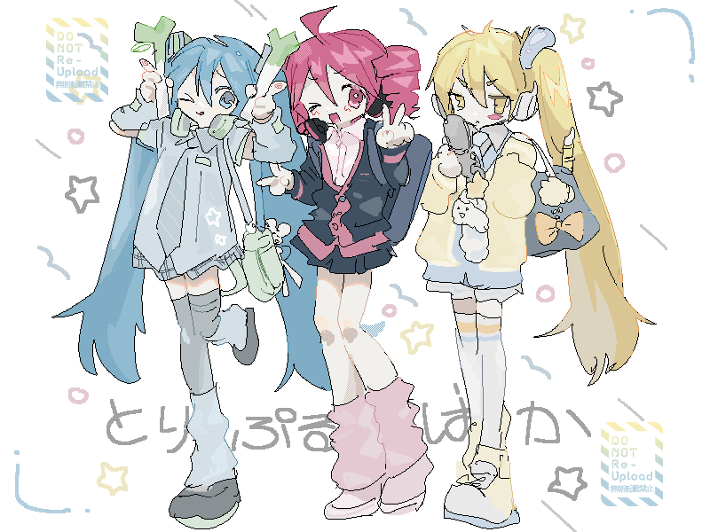 hatsune miku, kasane teto, and akita neru (vocaloid and 2 more) drawn by ugomui_(u56164459)