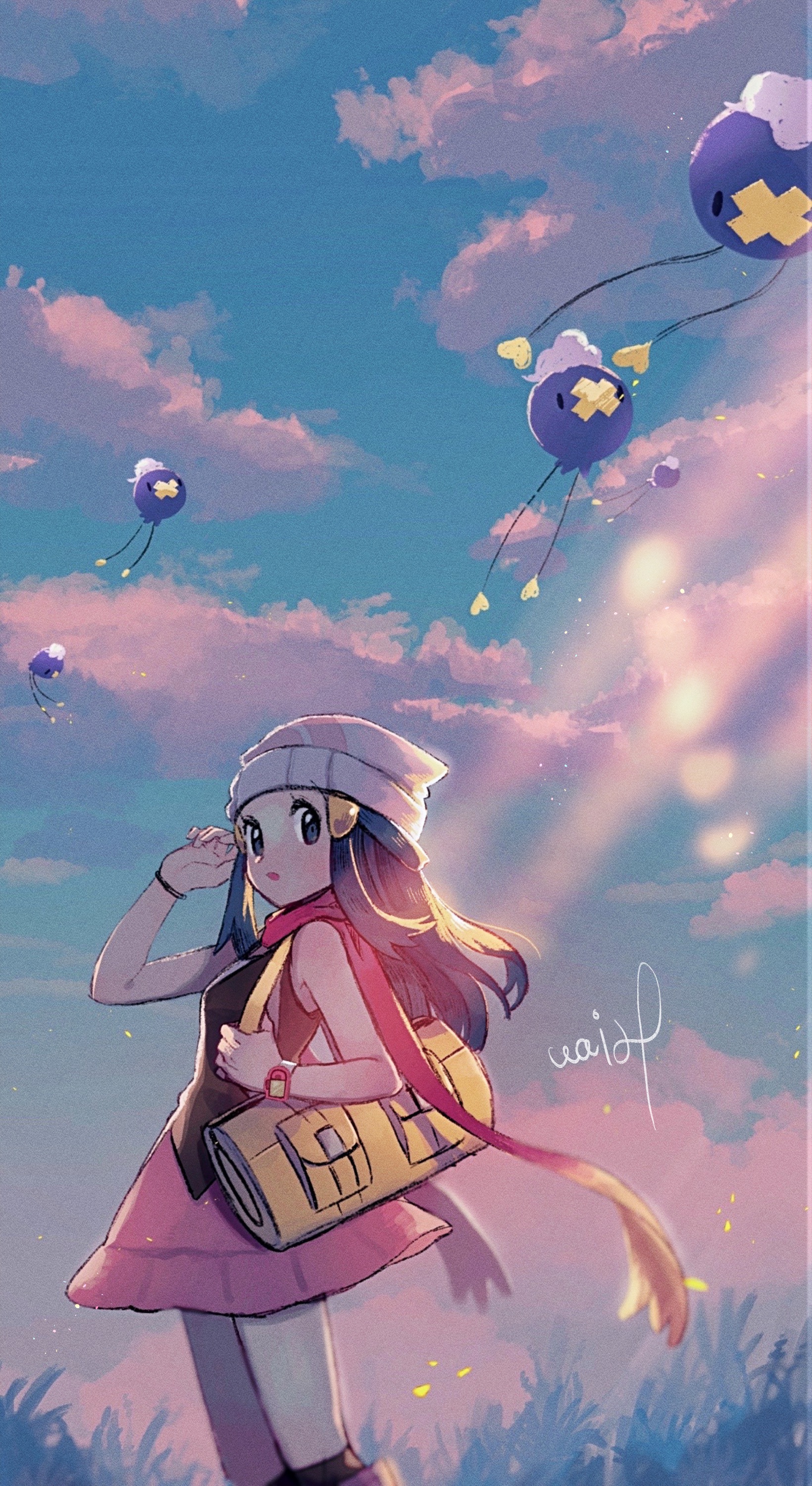 dawn and drifloon (pokemon and 1 more) drawn by hanenbo