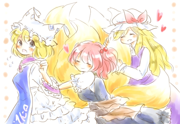 yakumo ran, onozuka komachi, and watatsuki no toyohime (touhou) drawn by maru_usagi