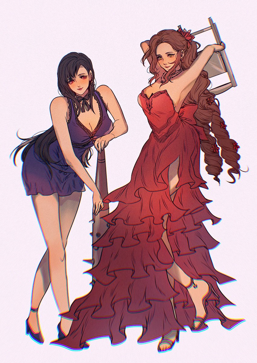 tifa lockhart and aerith gainsborough (final fantasy and 2 more) drawn by sera_(serappi)