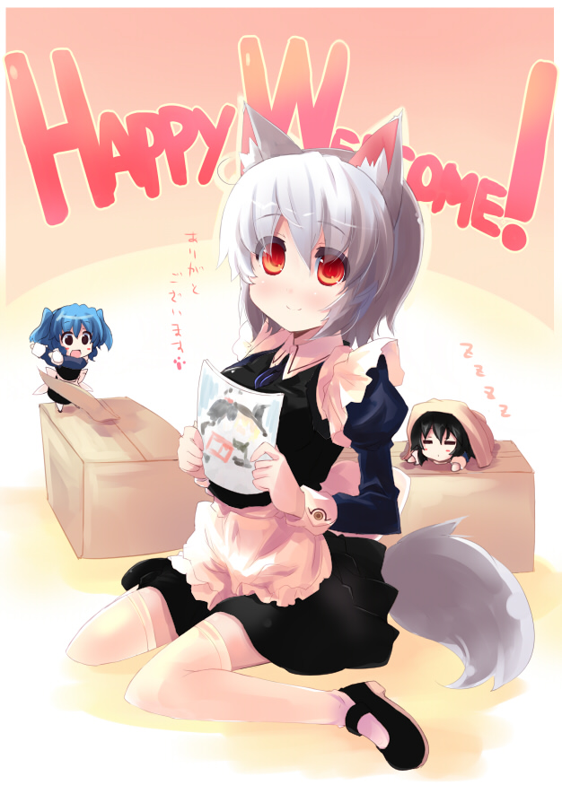 shameimaru aya, inubashiri momiji, and kawashiro nitori (touhou) drawn by shin_(new)