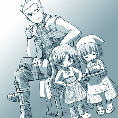 tohsaka rin, matou sakura, and archer (fate and 1 more) drawn by st_parasu