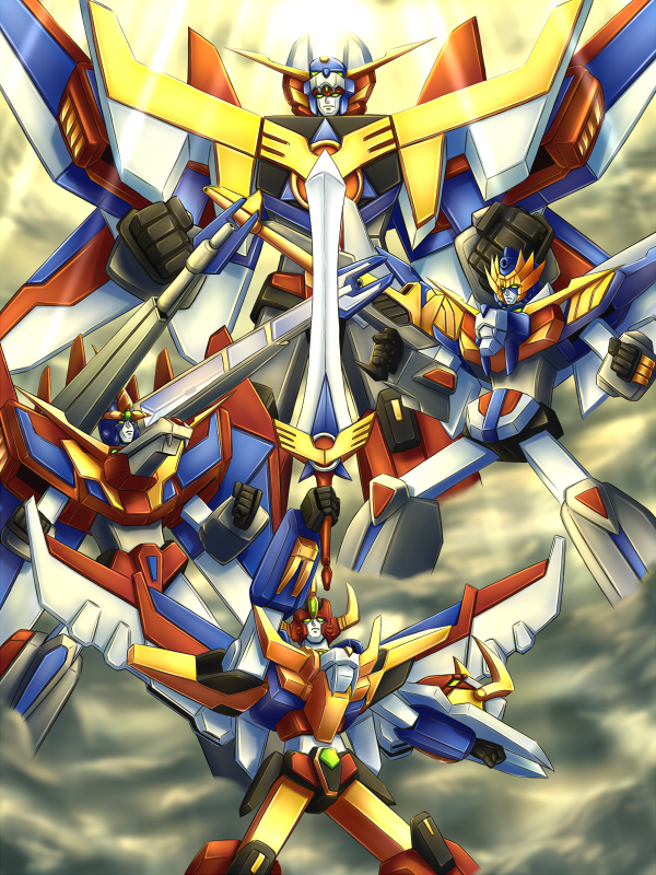 great gambaruger, ganbaruger, revolger, and gekiryuuger (genki bakuhatsu ganbaruger) drawn by irisu_haniwa