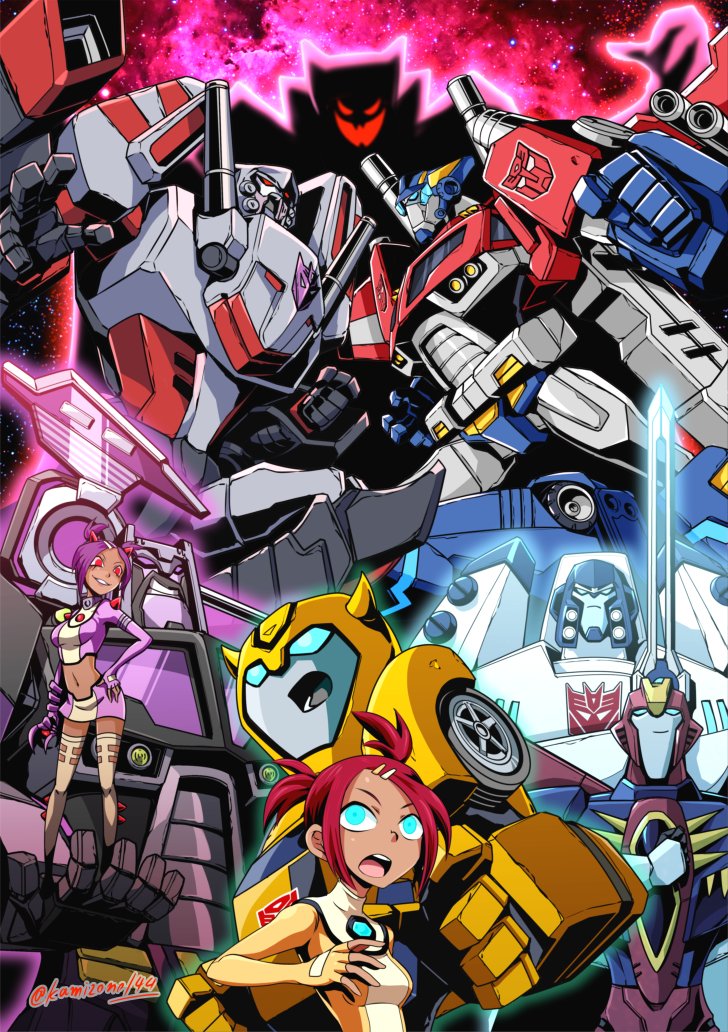 optimus prime, megatron, starscream, bumblebee, sari sumdac, and 2 more (transformers and 2 more) drawn by kamizono_(spookyhouse)