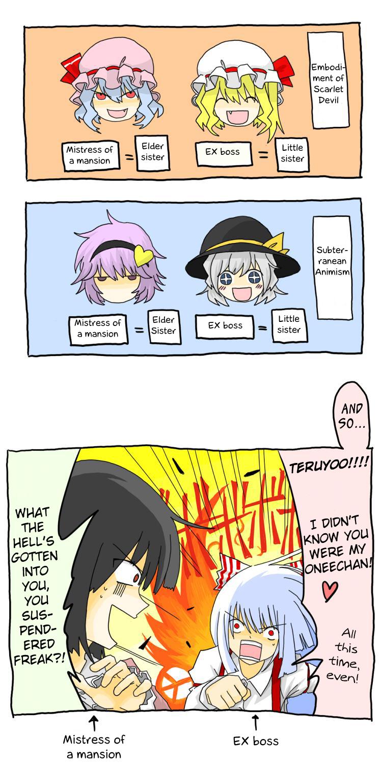 remilia scarlet, flandre scarlet, komeiji koishi, fujiwara no mokou, komeiji satori, and 1 more (touhou) drawn by kenmohororo