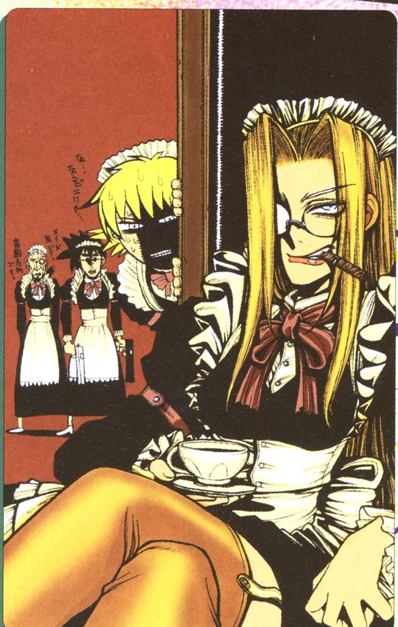 alucard, seras victoria, integra hellsing, and walter c. dornez (hellsing) drawn by hirano_kouta