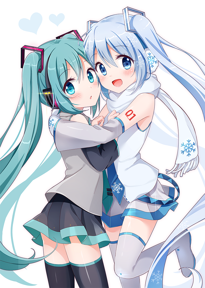 hatsune miku and yuki miku (vocaloid) drawn by snowmi