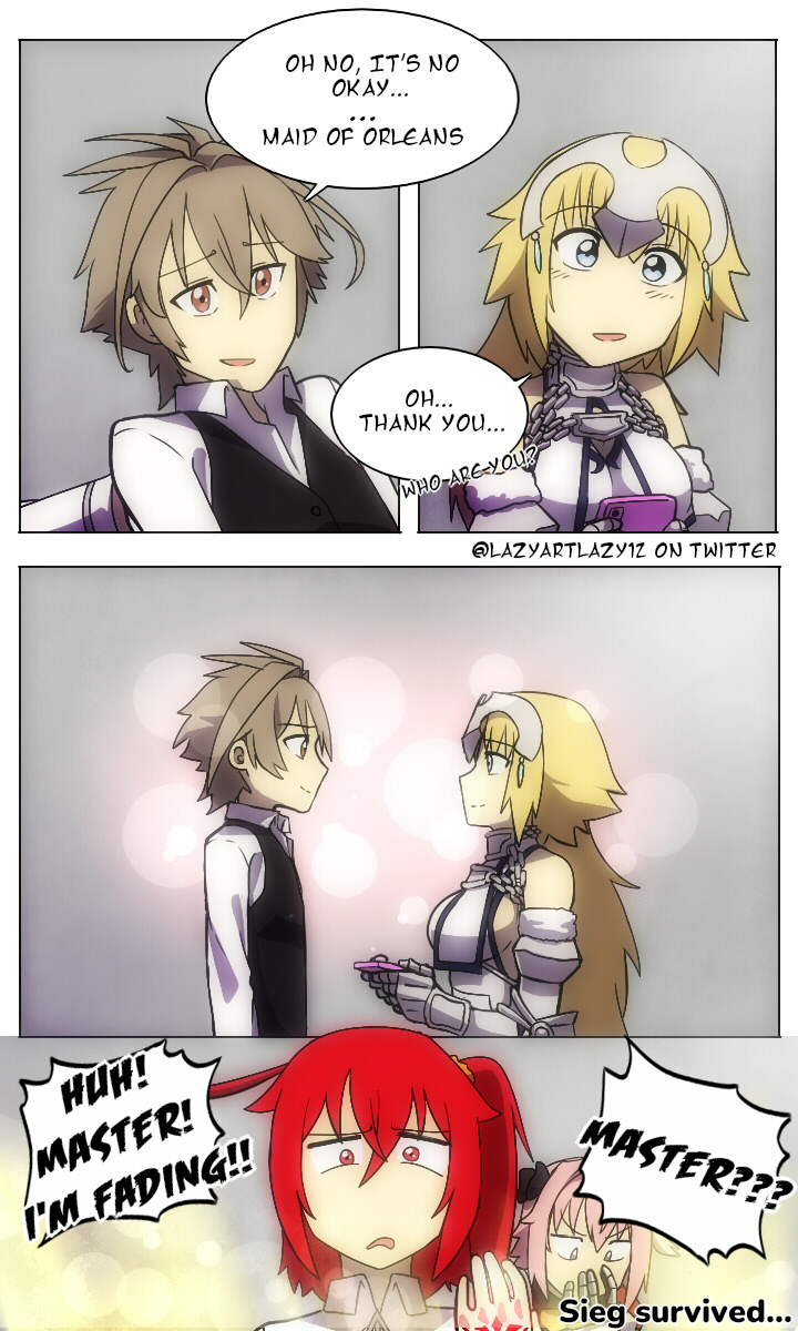 fujimaru ritsuka, jeanne d'arc, astolfo, and sieg (fate and 1 more) drawn by lazyartlazy12