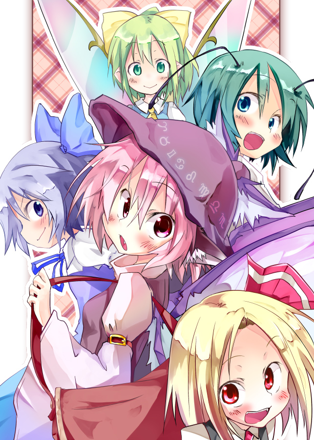 cirno, rumia, mystia lorelei, daiyousei, and wriggle nightbug (touhou) drawn by kuroneko_no_toorimichi
