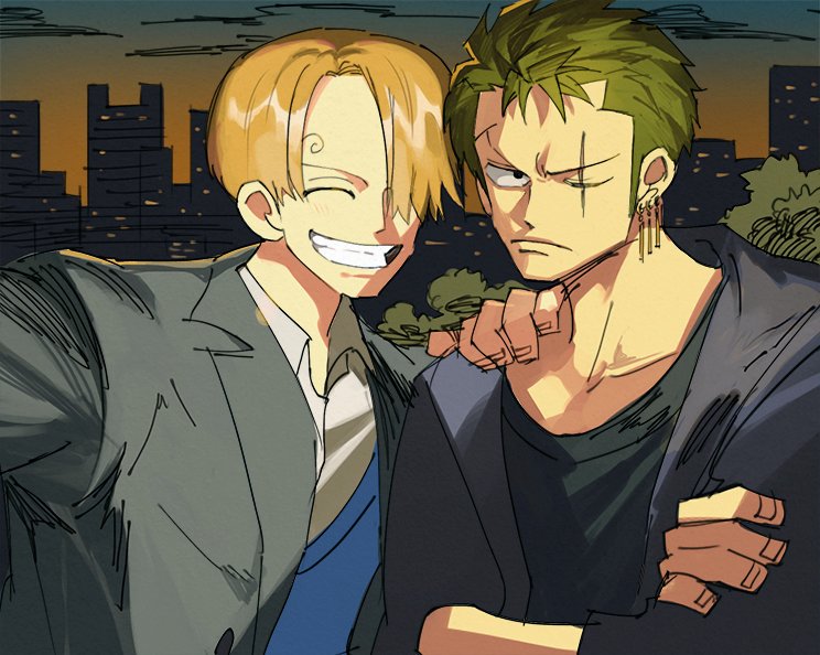 roronoa zoro and sanji (one piece) drawn by runa_(nori31291404)
