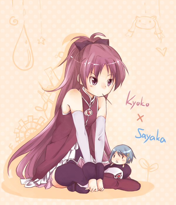 miki sayaka, sakura kyoko, and kyubey (mahou shoujo madoka magica) drawn by lilya