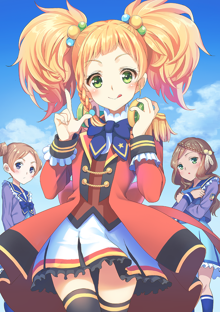 nikaido yuzu, katsura miki, and akashi saya (aikatsu! and 1 more) drawn by bouzu_(bonze)