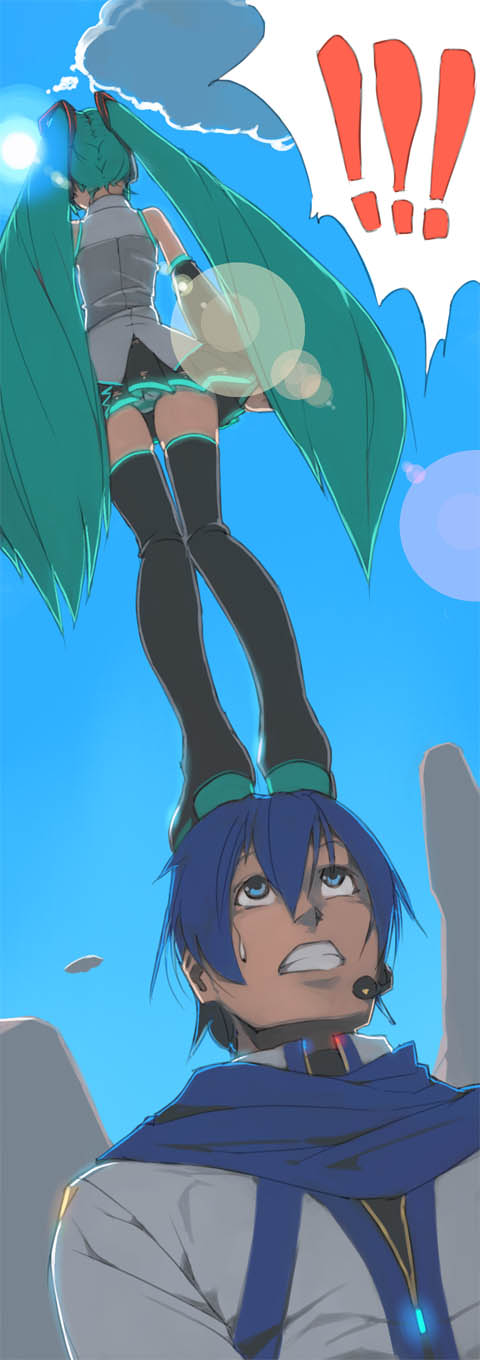 hatsune miku and kaito (vocaloid) drawn by akinbo_(hyouka_fuyou)