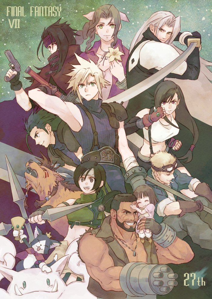 tifa lockhart, cloud strife, aerith gainsborough, sephiroth, yuffie kisaragi, and 7 more (final fantasy and 2 more) drawn by ringomell_ura