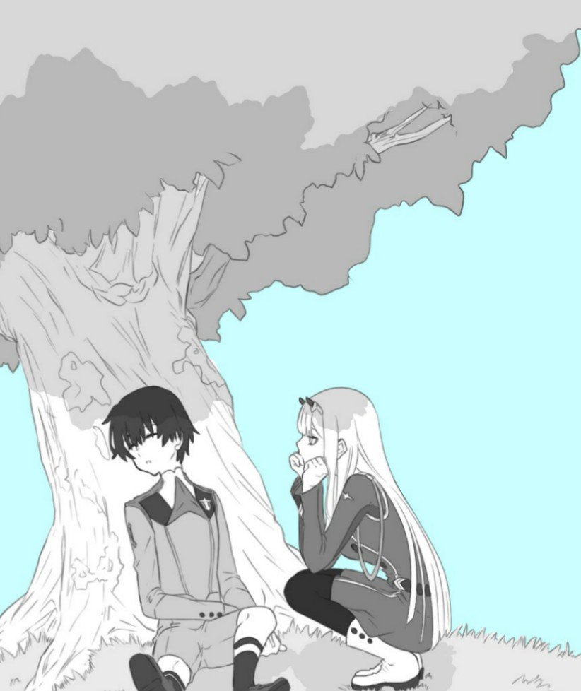 zero two and hiro (darling in the franxx) drawn by sui_0427