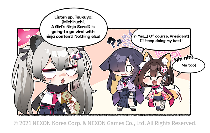 izuna, michiru, and tsukuyo (blue archive) drawn by donmin_h