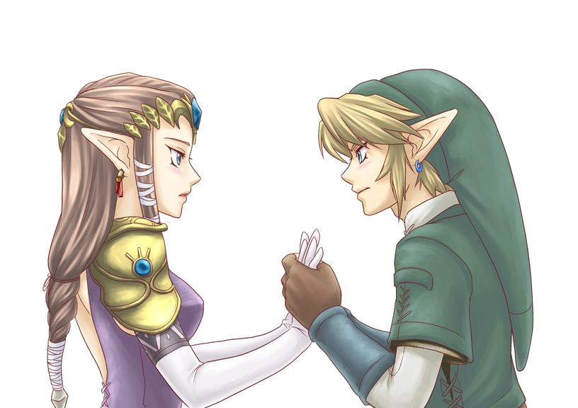 link and princess zelda (the legend of zelda and 1 more) drawn by chikuwa_(rinka)
