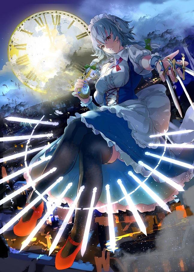 izayoi sakuya (touhou) drawn by three_k_(spiritus_no_honoo)