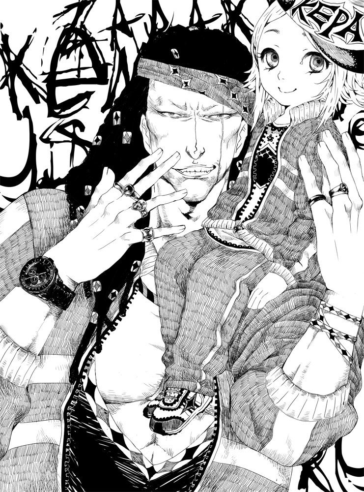 zaraki kenpachi and kusajishi yachiru (bleach) drawn by yangyieva