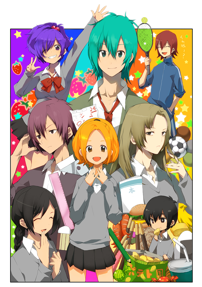hashimoto arisa, azuma kentarou, asao ran, inudera kousuke, hashimoto yumi, and 3 more (asao-san to kurata-kun) drawn by tsujisaki_(coa3)