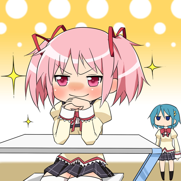 kaname madoka, miki sayaka, and moe musume (mahou shoujo madoka magica and 1 more) drawn by kairakuen_umenoka