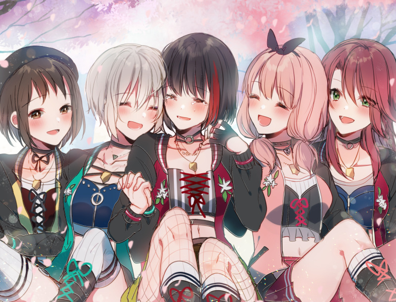 mitake ran, aoba moca, uehara himari, udagawa tomoe, and hazawa tsugumi (bang dream!) drawn by mizukikushou