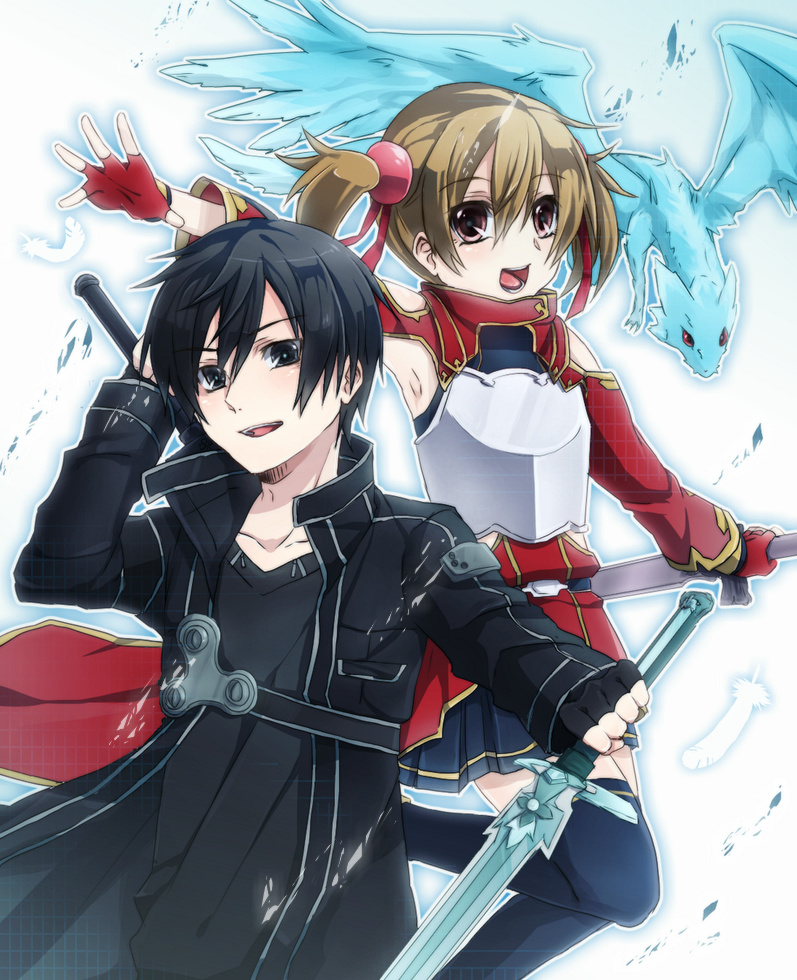 kirito, silica, and pina (sword art online) drawn by keita_(tundereyuina)