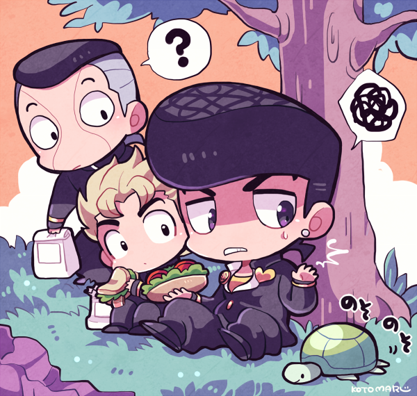 higashikata josuke, nijimura okuyasu, and hirose koichi (jojo no kimyou na bouken and 1 more) drawn by kotorai