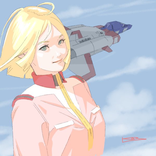 sayla mass, core fighter, and core booster (gundam and 1 more) drawn by ikeda_kazuhiro
