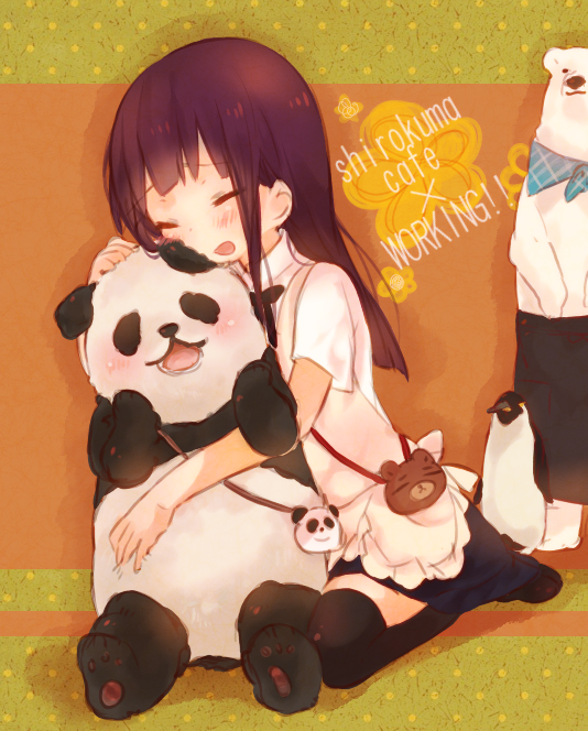 yamada aoi, daisy, shirokuma, panda, and penguin (working!! and 1 more) drawn by aguri_(aguri0406-aoi)