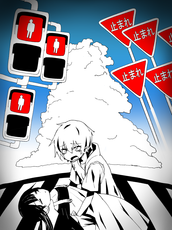 kisaragi shintarou, amamiya hibiya, and asahina hiyori (kagerou project and 1 more) drawn by mizo_hoshi