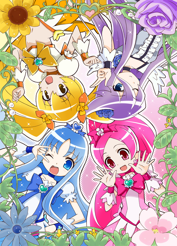 kurumi erika, hanasaki tsubomi, tsukikage yuri, myoudouin itsuki, cure marine, and 3 more (precure and 1 more) drawn by yuuma_(skirthike)