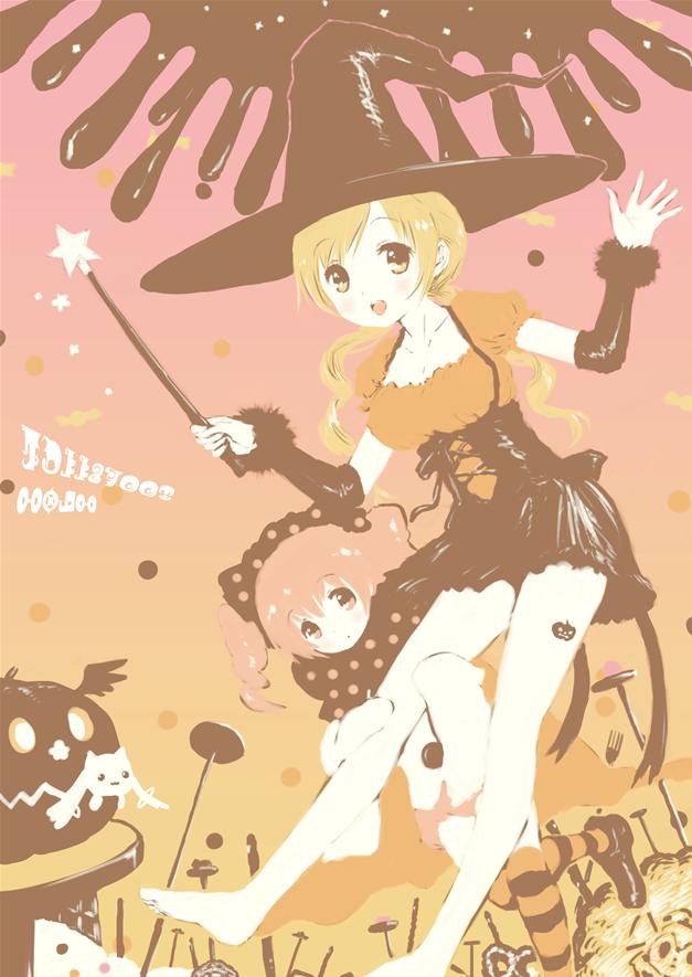 kaname madoka, tomoe mami, and kyubey (mahou shoujo madoka magica) drawn by yoshinogai