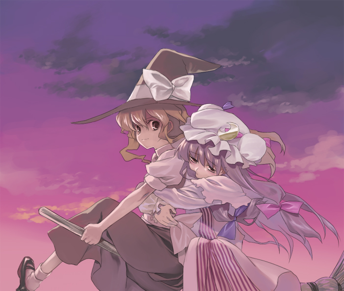 kirisame marisa and patchouli knowledge (touhou) drawn by amakura