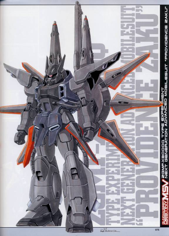 zaku warrior and providence zaku (gundam and 3 more) drawn by ookawara_kunio