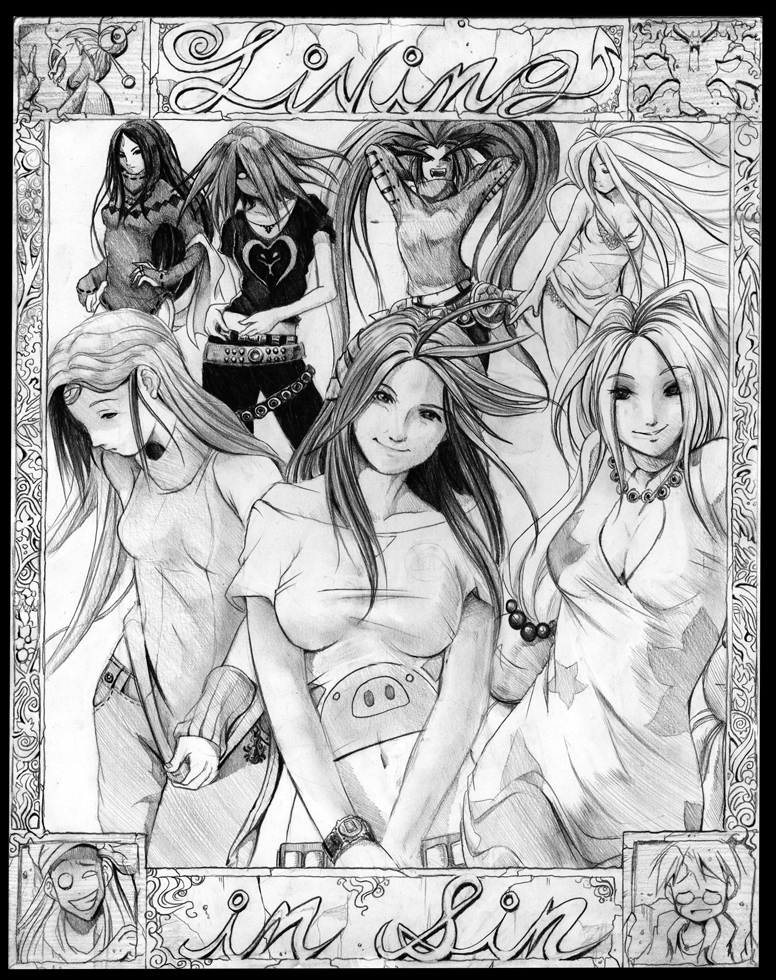 seth, envy, avarice, gluttony, lust, and 3 more (living in sin) drawn by shaun_healey