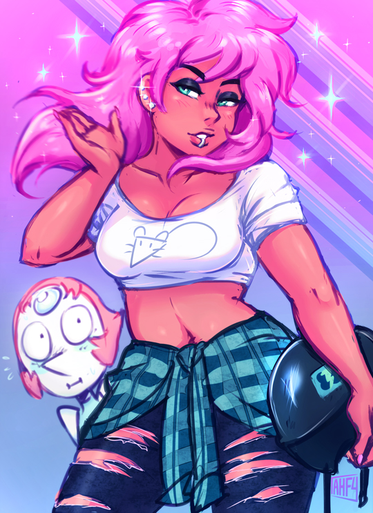 pearl and mystery girl (steven universe) drawn by iahfy