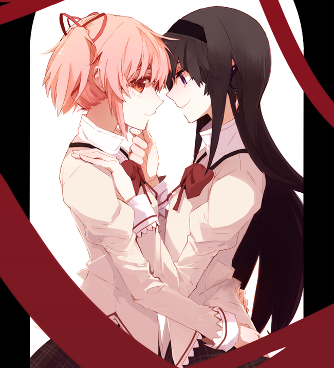 akemi homura and kaname madoka (mahou shoujo madoka magica and 1 more) drawn by hanyae