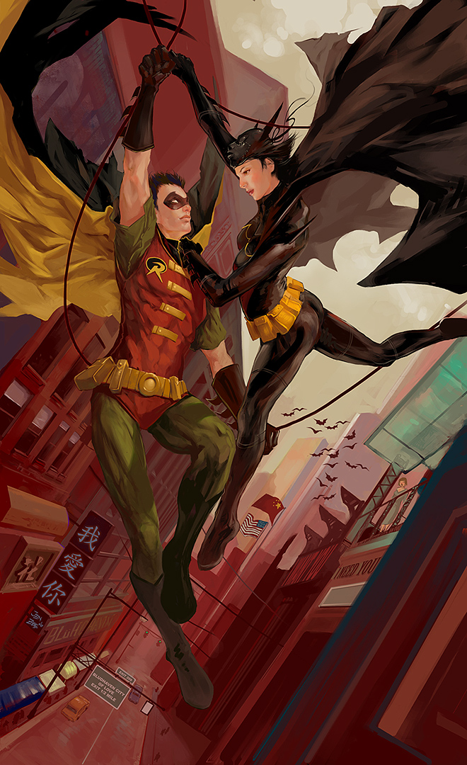 robin, batgirl, cassandra cain, and tim drake (dc comics and 1 more) drawn by jen_zee