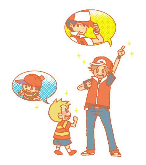 red, ness, lucas, and pixiv red (pokemon and 6 more) drawn by kasu_tera