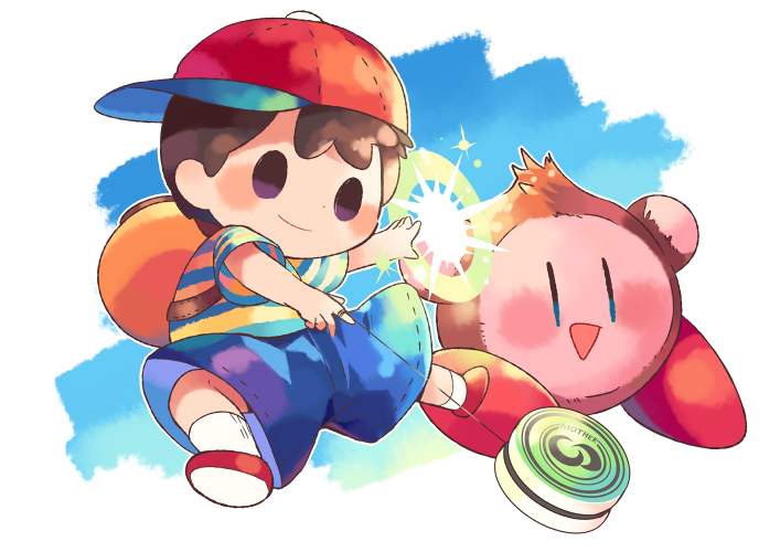 kirby and ness (kirby and 3 more) drawn by hitofutarai
