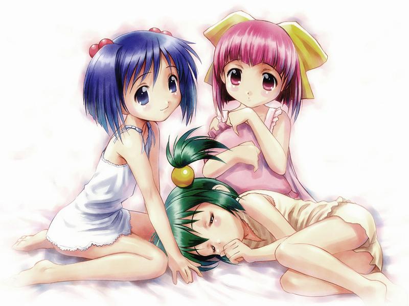 saru no momo, inu no nana, and kaeru no ruru (tenshi no shippo) drawn by goto_p