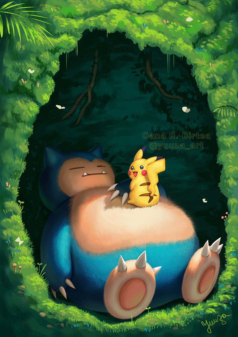 pikachu and snorlax (pokemon) drawn by oana_birtea